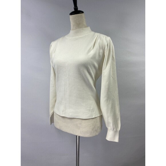 MNG Mango Mock Neck Sweater Cream Size Medium Puff Shoulder Tags Attached - Picture 8 of 8